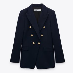 NWT Zara Tailored Blazer With Buttons - Navy